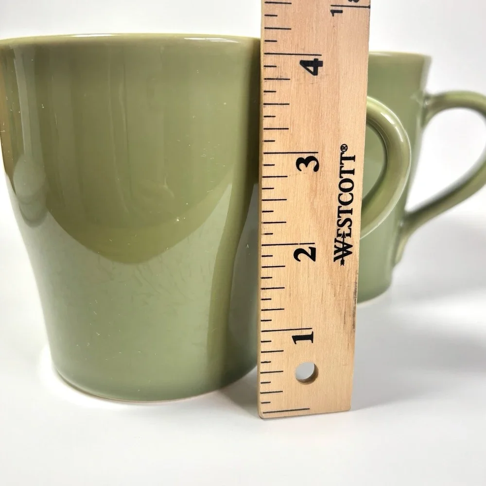 Pottery Barn Sophia Mugs Set of 2 Light Olive Green Stoneware Portugal 16 Oz